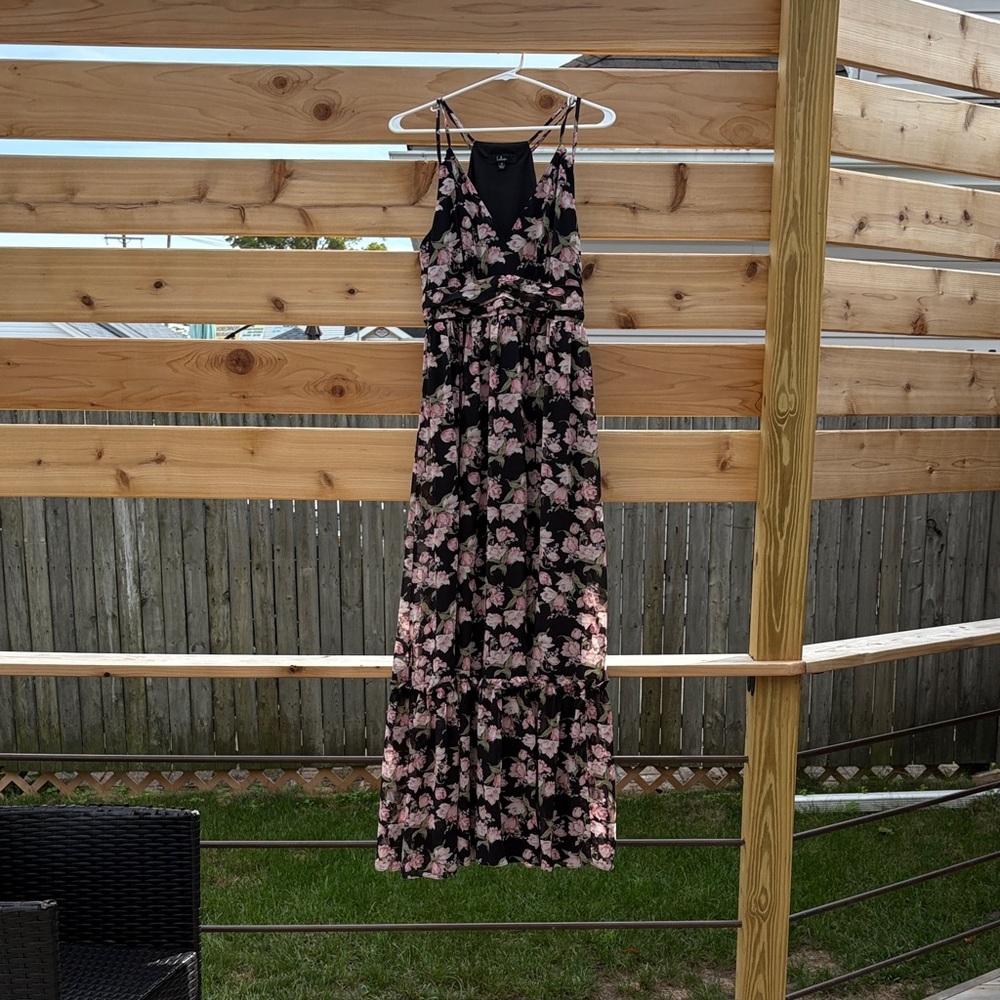 Lulu's Black and Pink Floral Maxi Dress